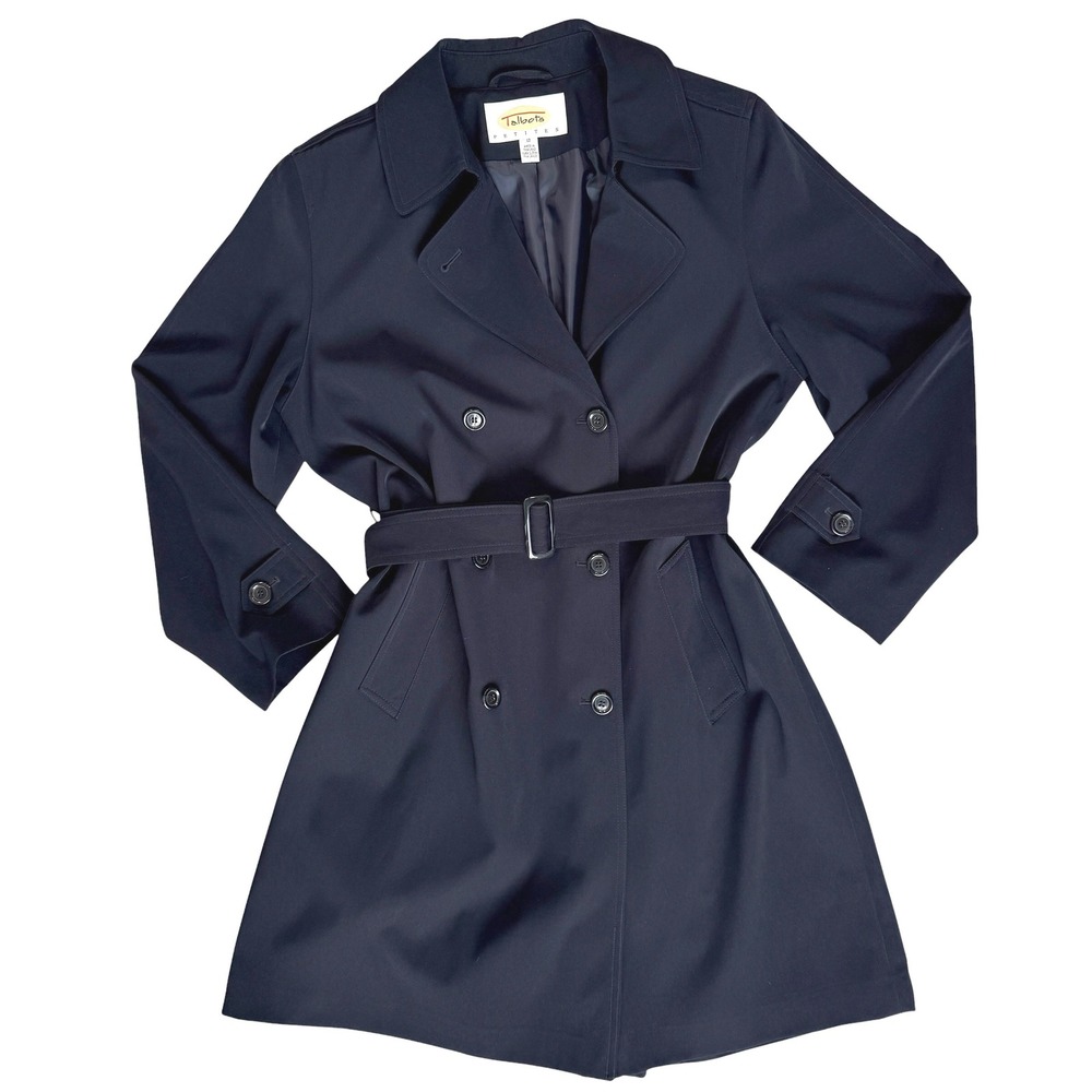 Talbots Trench Coat Women 12P Navy Double Breasted Belted Professional Classic - Picture 3 of 16